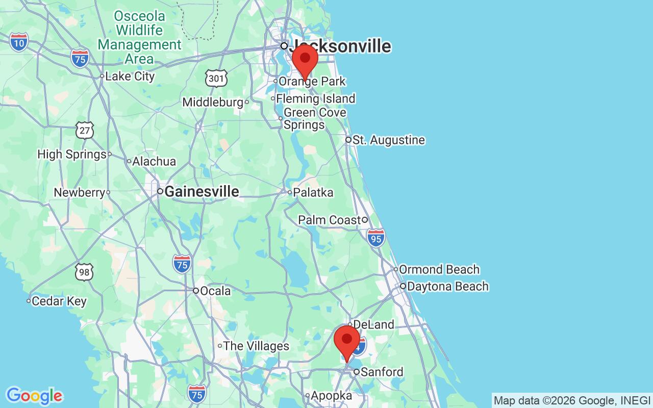 Double A service area map — Jacksonville and Orlando, Florida